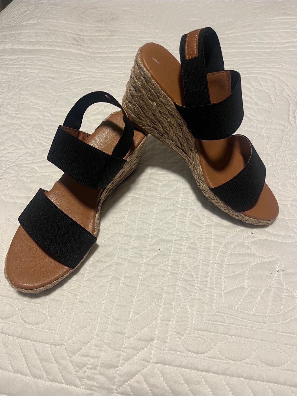 Tommy Bahama Black Elastic Strap Espadrille Wedge Sandals